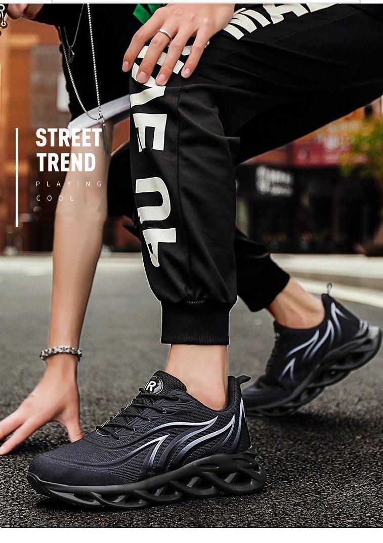 Men's Flame Print Flying Weave Sneakers – Breathable Athletic Shoes
