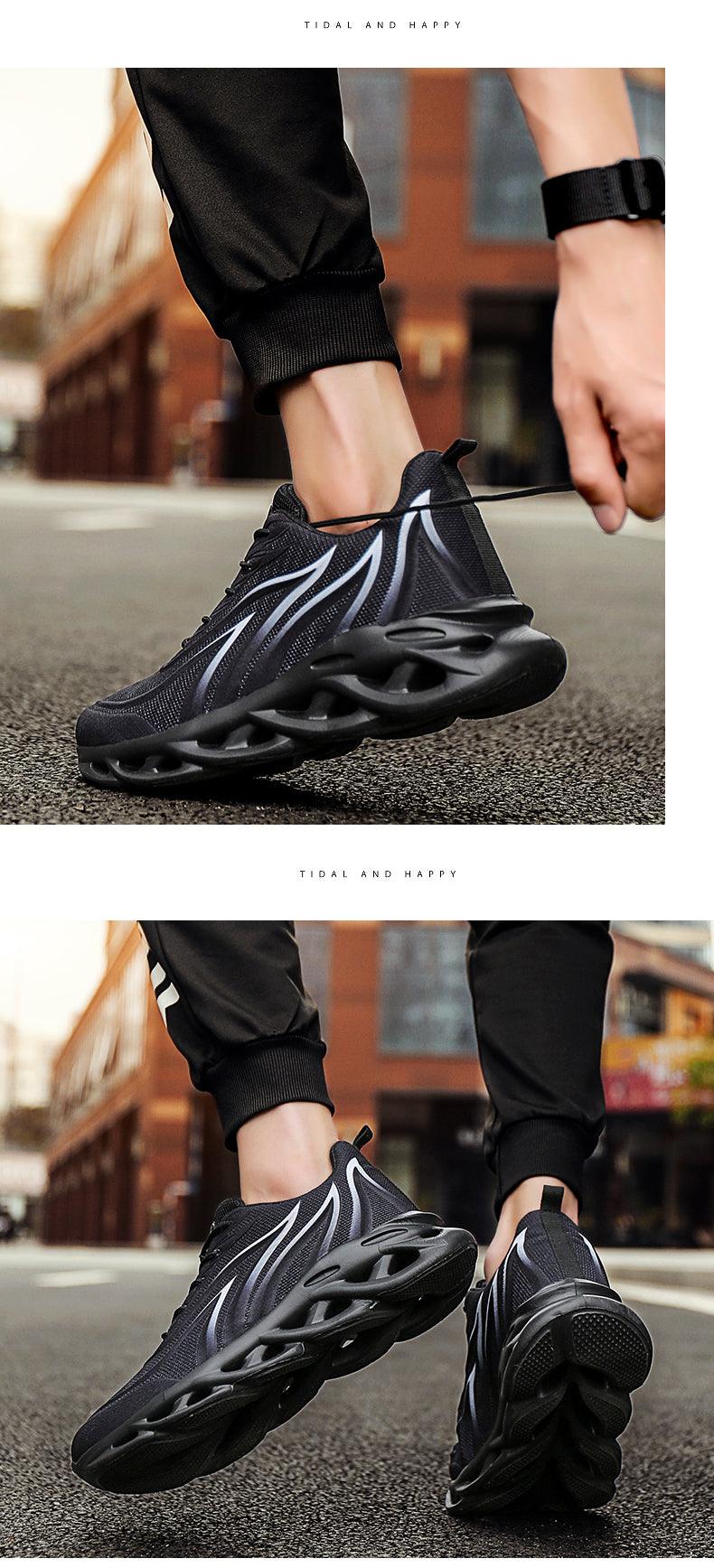 Men's Flame Print Flying Weave Sneakers – Breathable Athletic Shoes