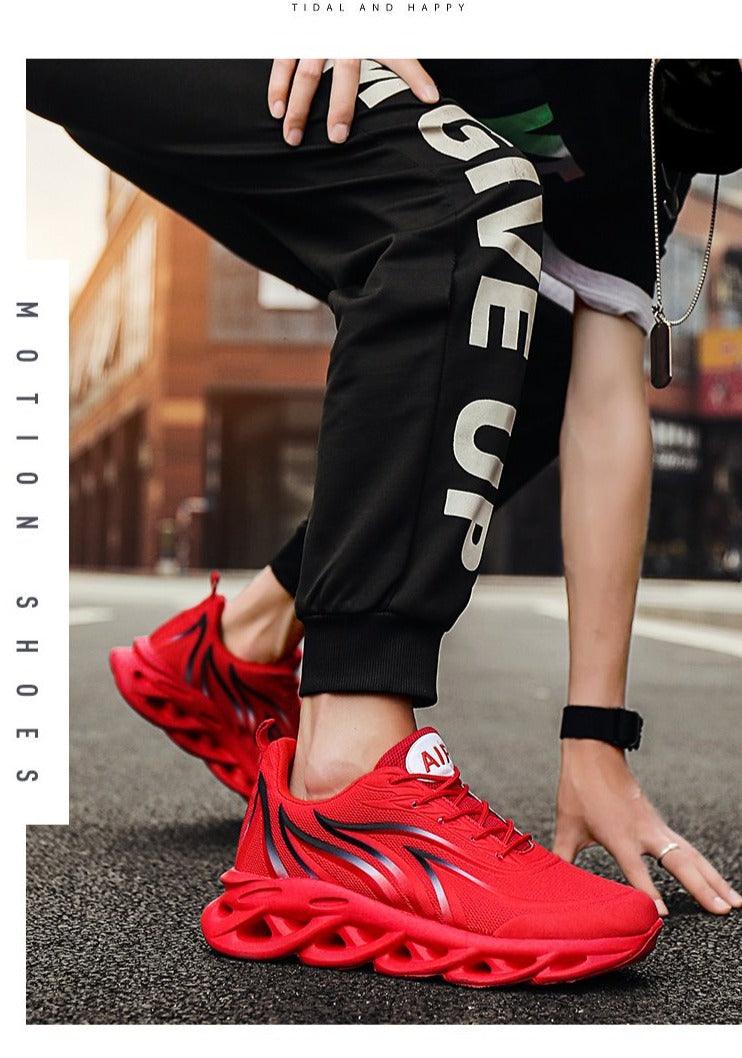 Men's Flame Print Flying Weave Sneakers – Breathable Athletic Shoes
