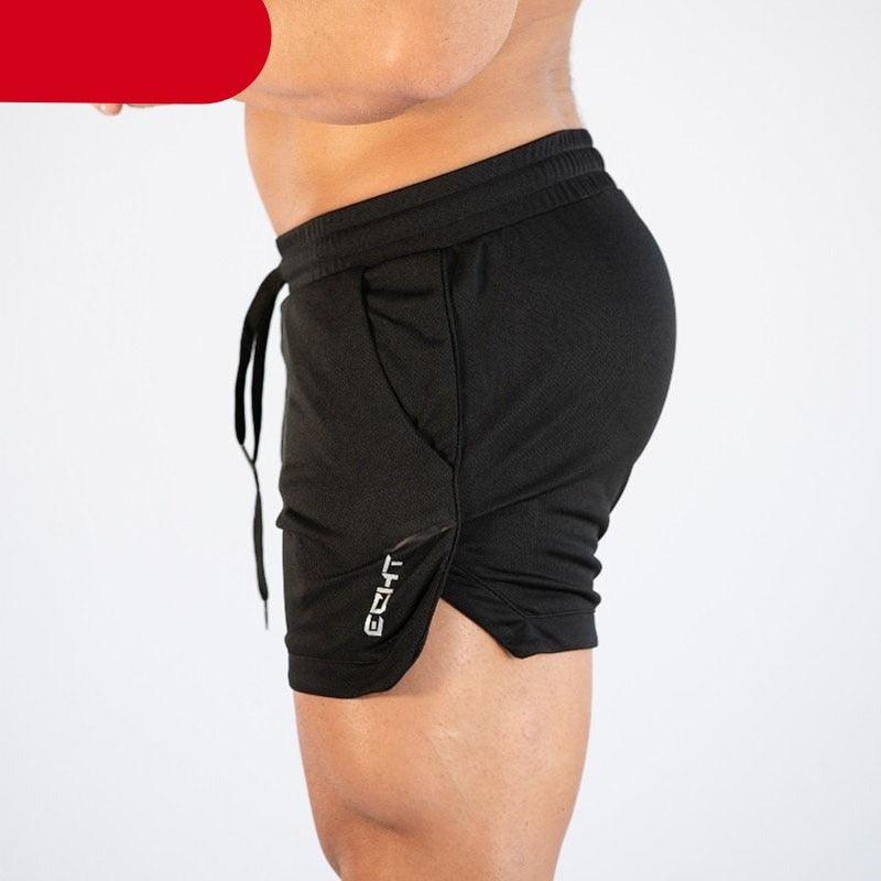 Men's solid color compression gym training shorts with moisture-wicking technology
