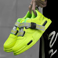 Close up of men's artificial leather sneakers with non-slip sole and breathable design