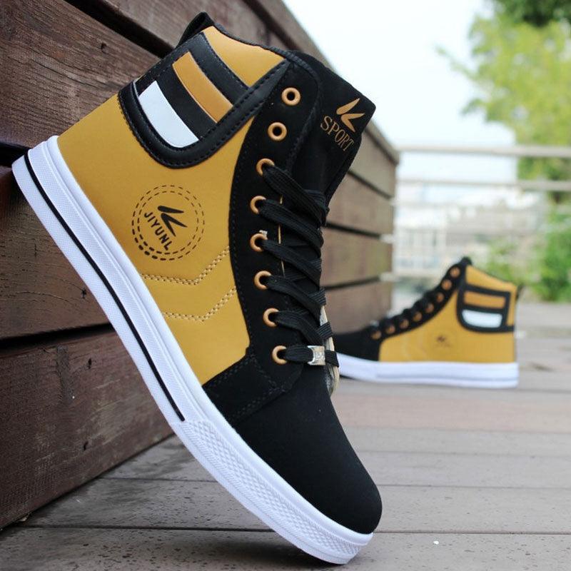 Stevvex men's high top sneakers in a trendy street style featuring a breathable PU leather upper and comfortable EVA insole.