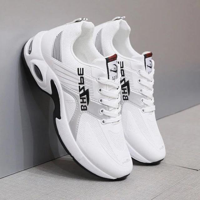 Men's White PU Leather Casual Fashion Sneakers with Platform