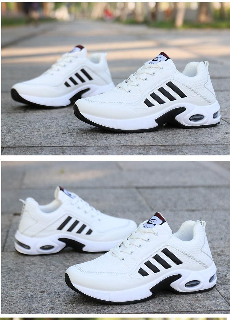 Men's White PU Leather Casual Fashion Sneakers with Platform