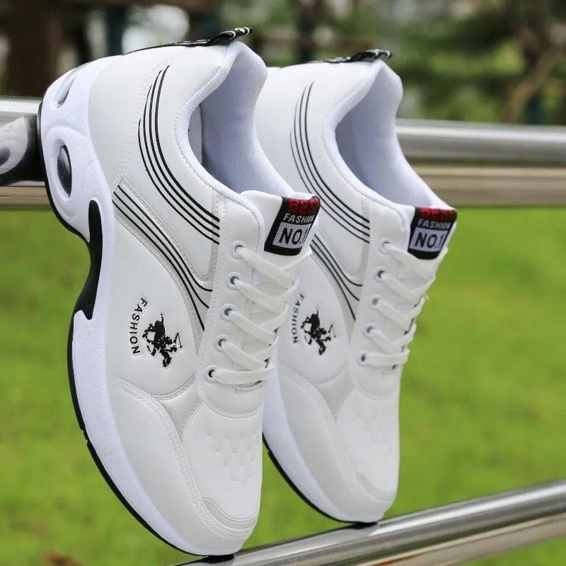 Men's White PU Leather Casual Fashion Sneakers with Platform