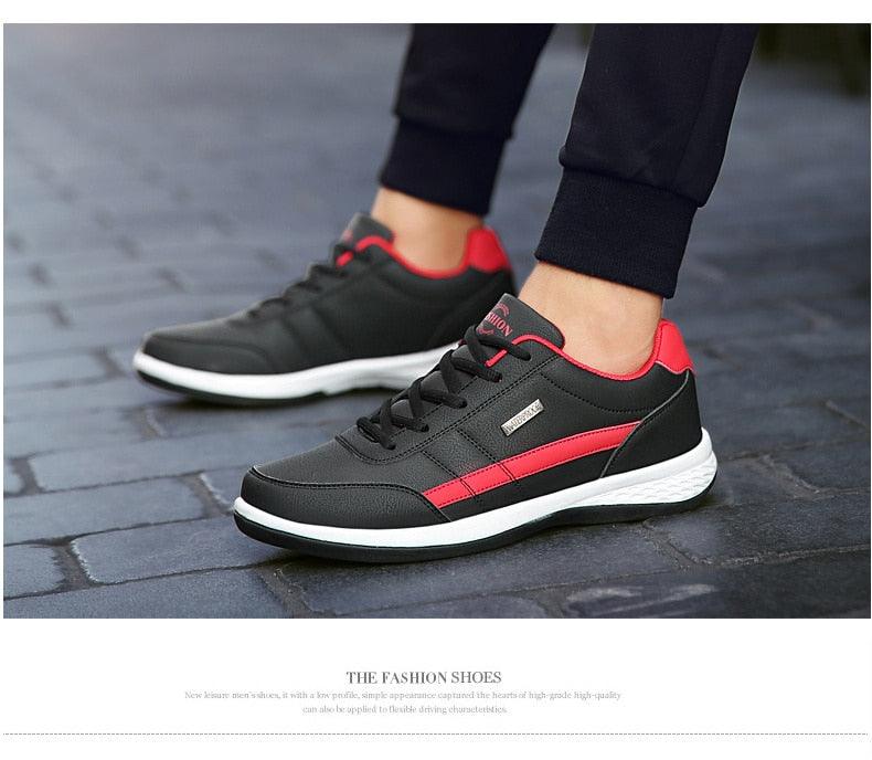 Men's Leather Lace-Up Sneakers: Casual Streetwear Athletic Shoes