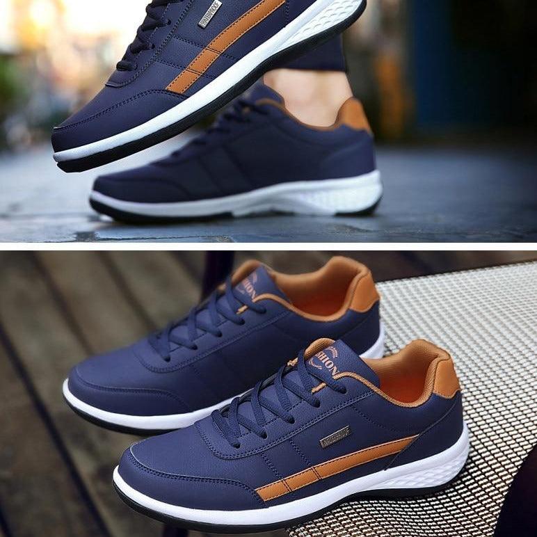 Men's Leather Lace-Up Sneakers: Casual Streetwear Athletic Shoes