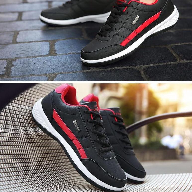 Men's Leather Lace-Up Sneakers: Casual Streetwear Athletic Shoes
