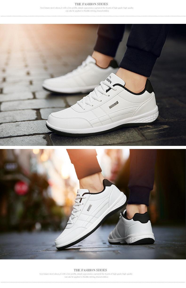 Men's Leather Lace-Up Sneakers: Casual Streetwear Athletic Shoes