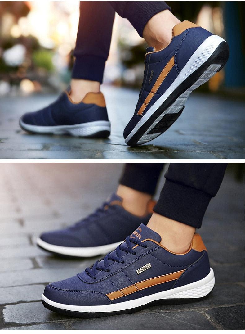 Men's Leather Lace-Up Sneakers: Casual Streetwear Athletic Shoes