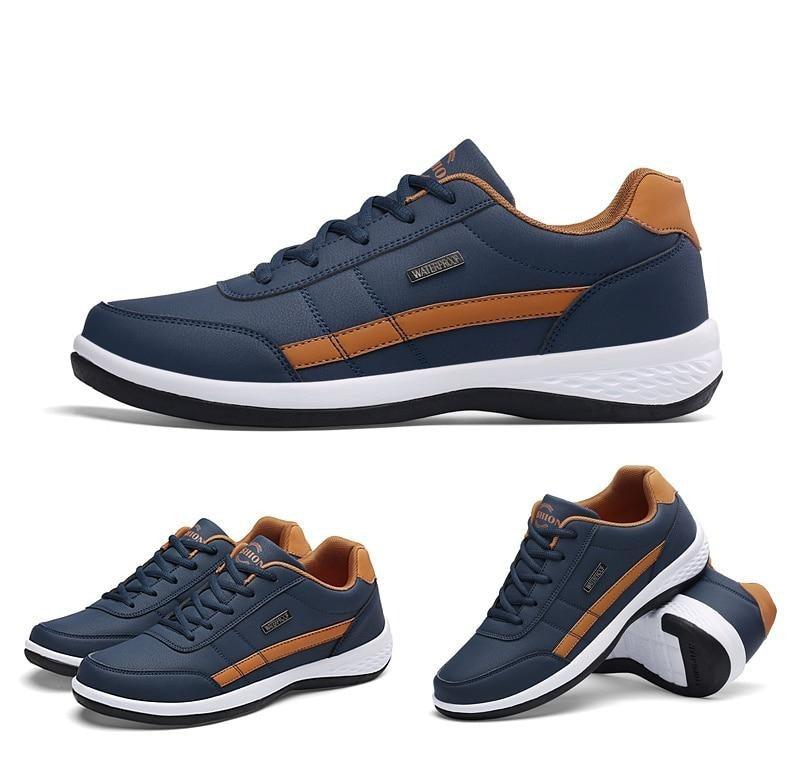 Men's Leather Lace-Up Sneakers: Casual Streetwear Athletic Shoes