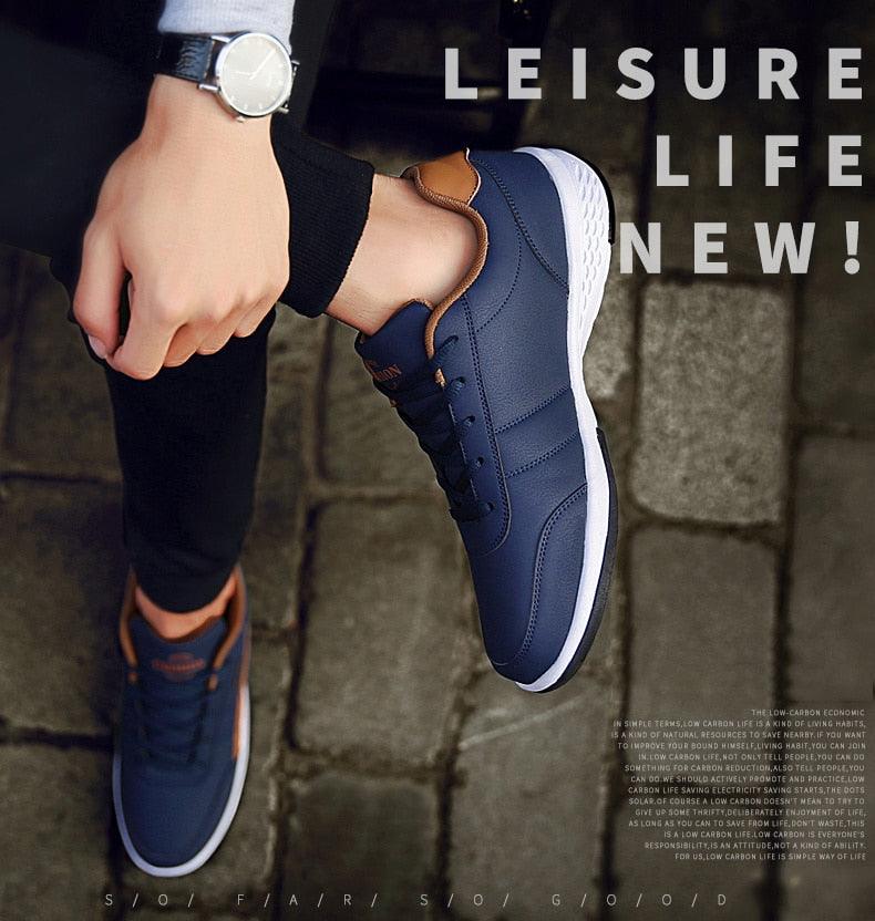 Men's Leather Lace-Up Sneakers: Casual Streetwear Athletic Shoes