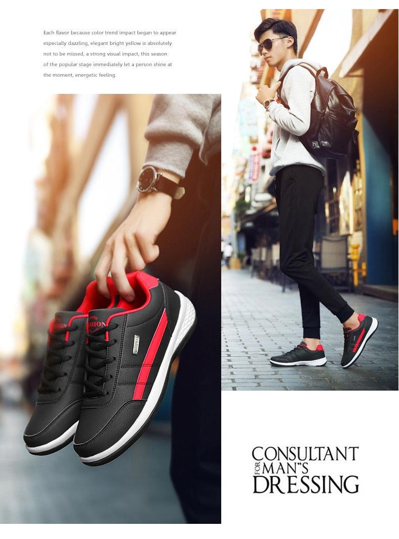 Men's Leather Lace-Up Sneakers: Casual Streetwear Athletic Shoes