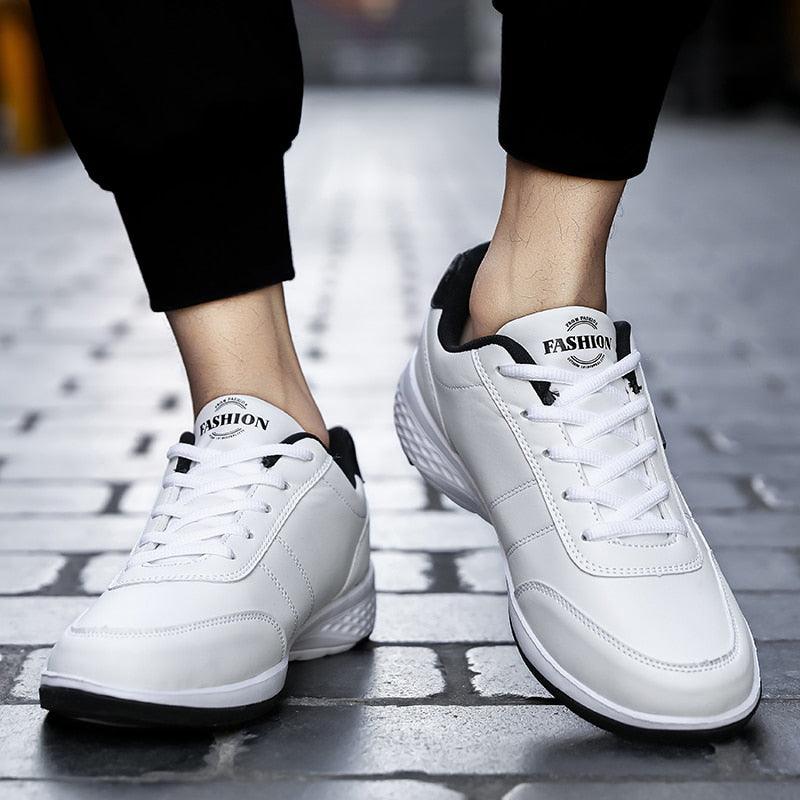 Men's Leather Lace-Up Sneakers: Casual Streetwear Athletic Shoes