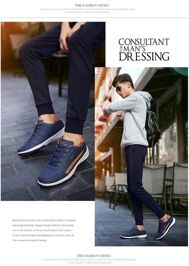 Men's Leather Lace-Up Sneakers: Casual Streetwear Athletic Shoes