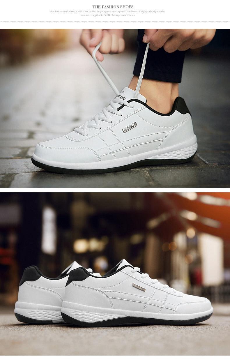 Men's Leather Lace-Up Sneakers: Casual Streetwear Athletic Shoes