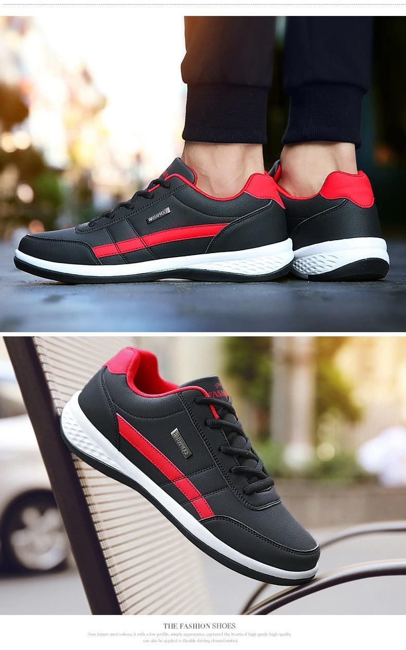 Men's Leather Lace-Up Sneakers: Casual Streetwear Athletic Shoes