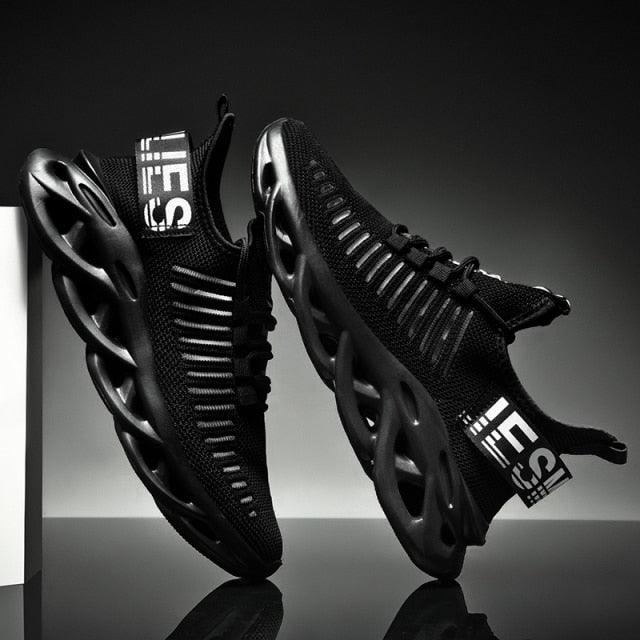 Modern Blade Sole Men's Black Lace-Up Sneakers Breathable Running