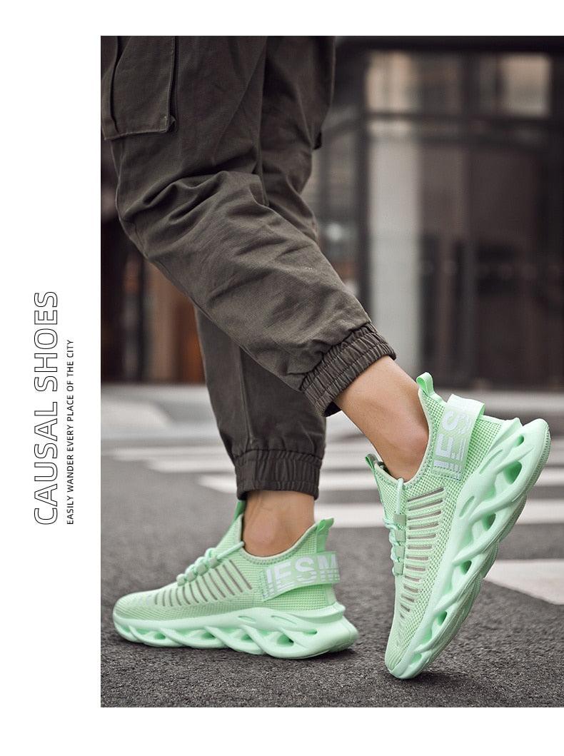 Modern Blade Sole Men's Black Lace-Up Sneakers Breathable Running