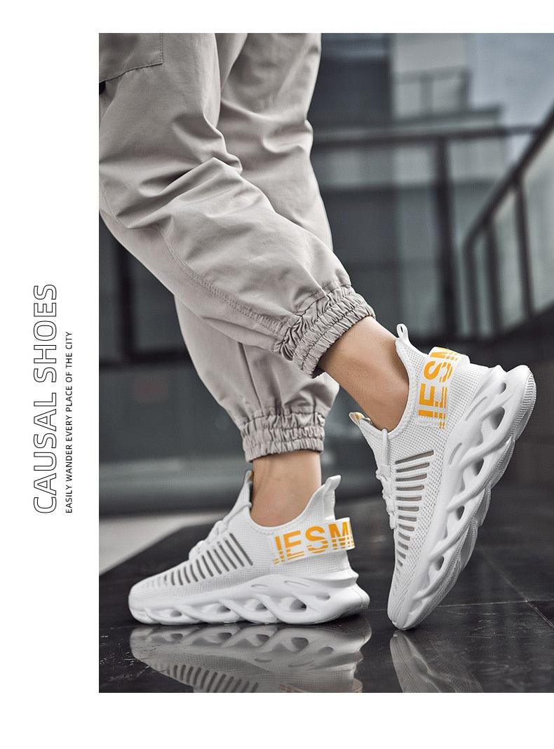Modern Blade Sole Men's Black Lace-Up Sneakers Breathable Running