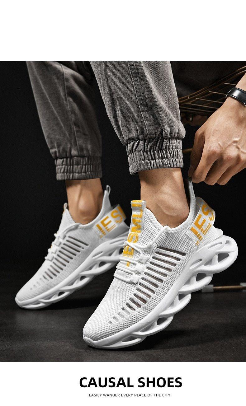 Modern Blade Sole Men's Black Lace-Up Sneakers Breathable Running