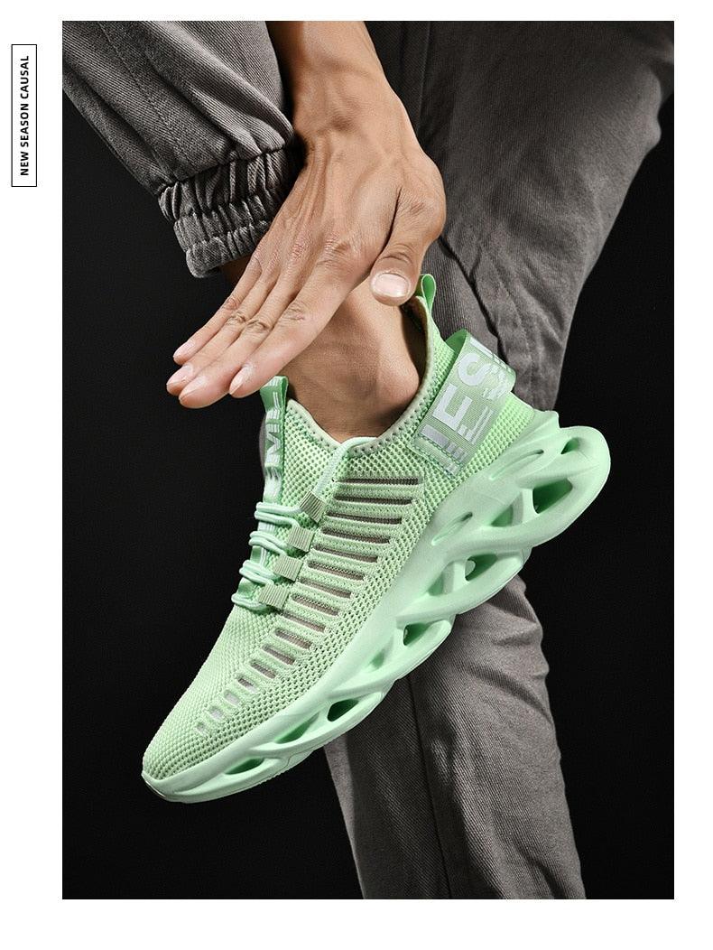 Modern Blade Sole Men's Black Lace-Up Sneakers Breathable Running