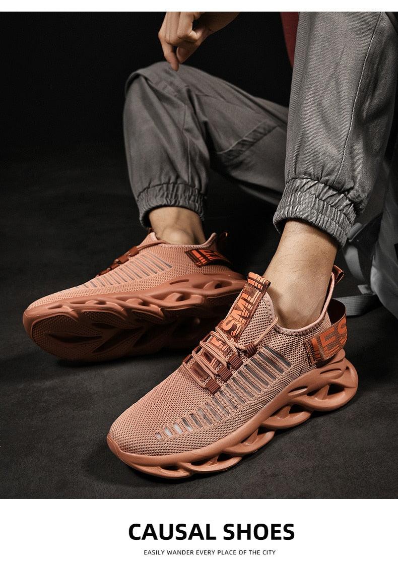 Modern Blade Sole Men's Black Lace-Up Sneakers Breathable Running