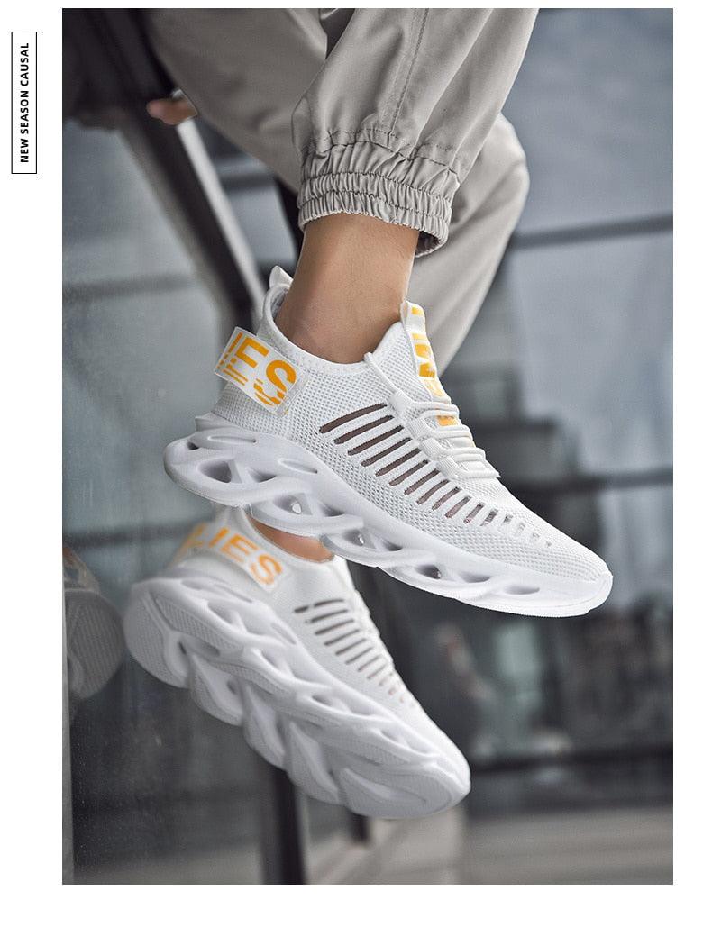 Modern Blade Sole Men's Black Lace-Up Sneakers Breathable Running