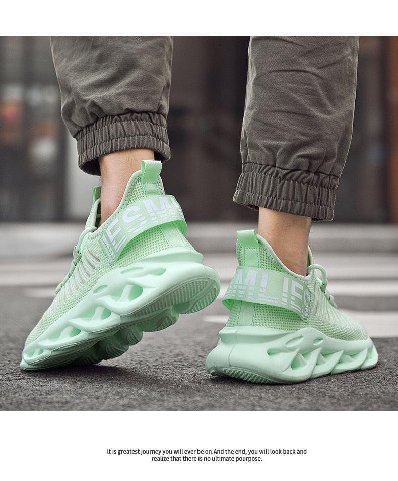 Modern Blade Sole Men's Black Lace-Up Sneakers Breathable Running