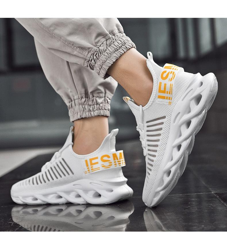 Modern Blade Sole Men's Black Lace-Up Sneakers Breathable Running