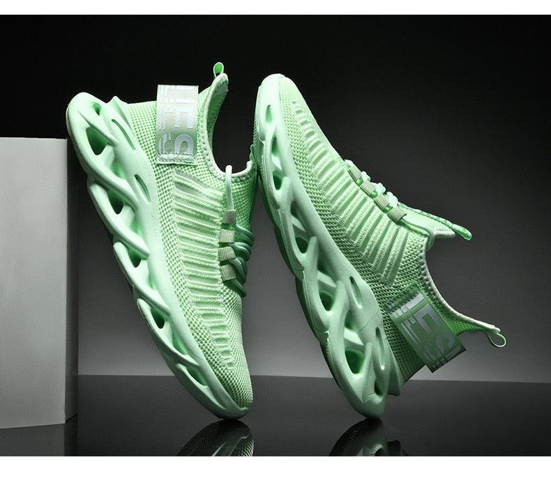 Modern Blade Sole Men's Black Lace-Up Sneakers Breathable Running