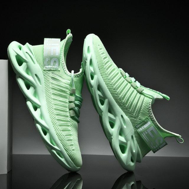 Modern Blade Sole Men's Black Lace-Up Sneakers Breathable Running