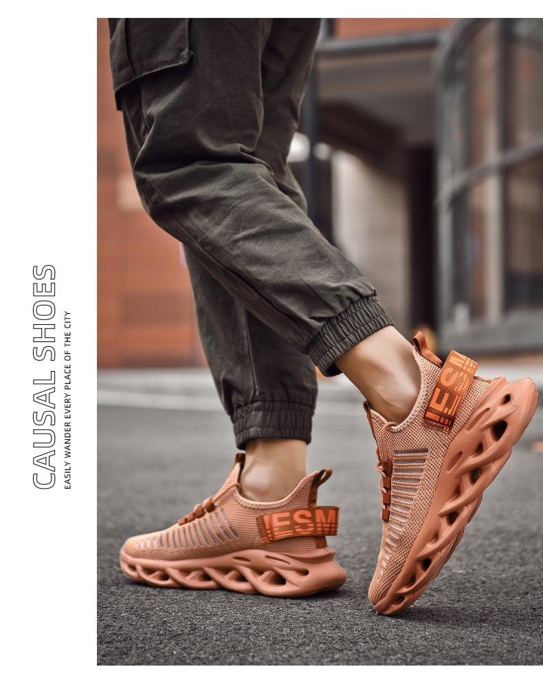 Modern Blade Sole Men's Black Lace-Up Sneakers Breathable Running