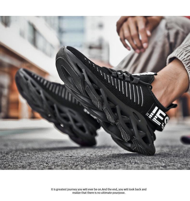 Modern Blade Sole Men's Black Lace-Up Sneakers Breathable Running