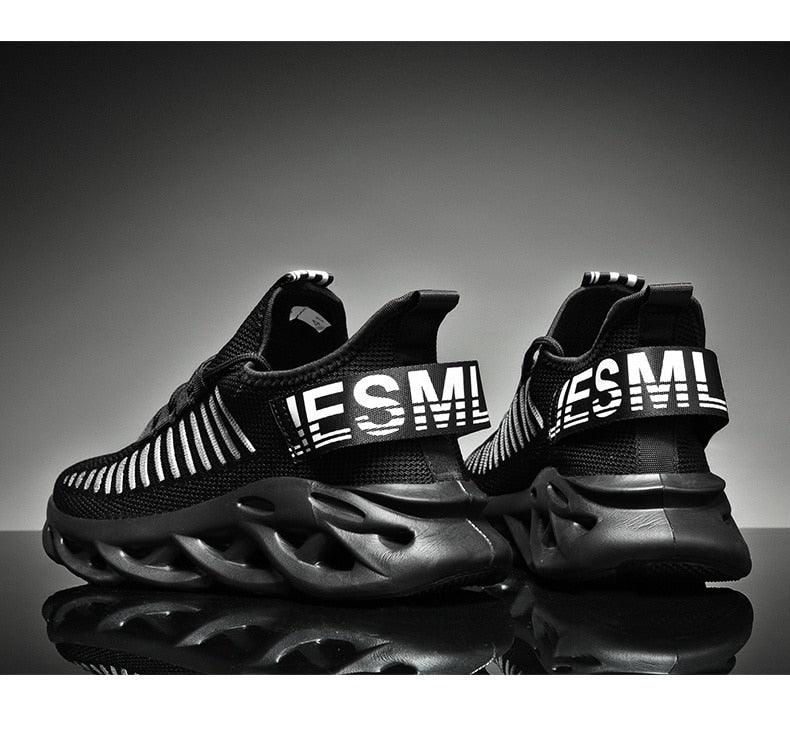 Modern Blade Sole Men's Black Lace-Up Sneakers Breathable Running