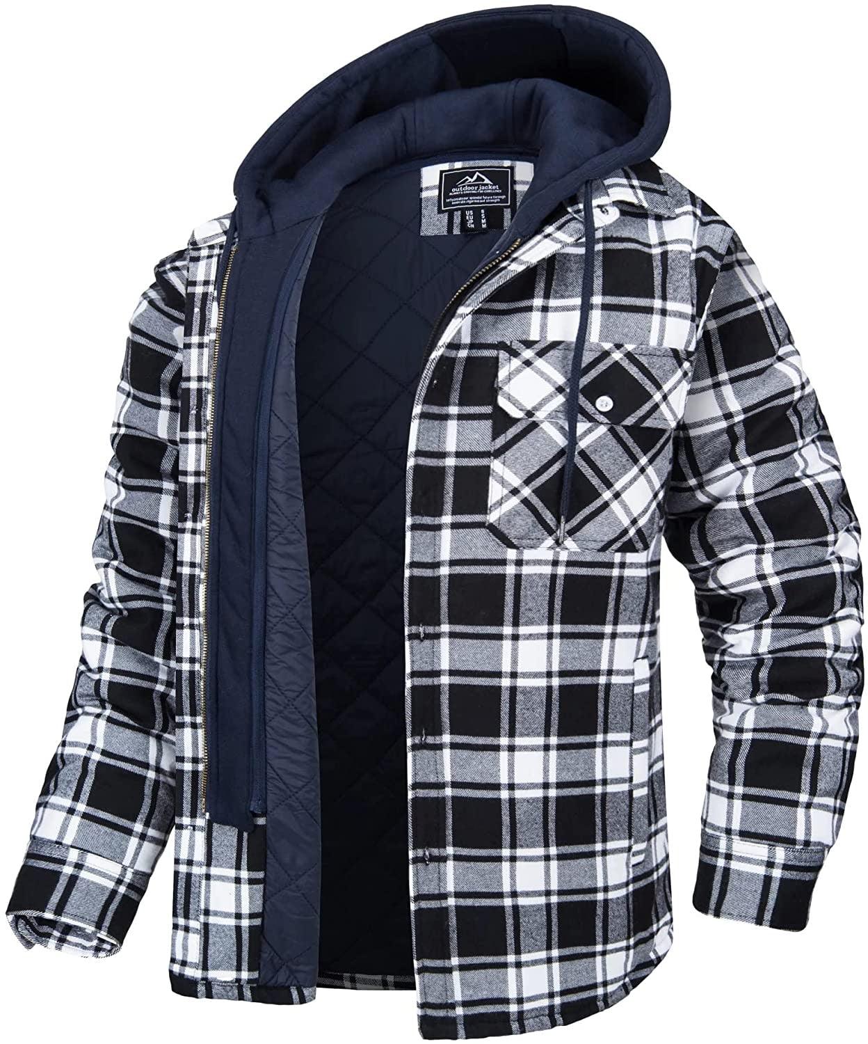 Men's Plaid Flannel Hooded Jacket Thick Warm Winter Shirt Coat