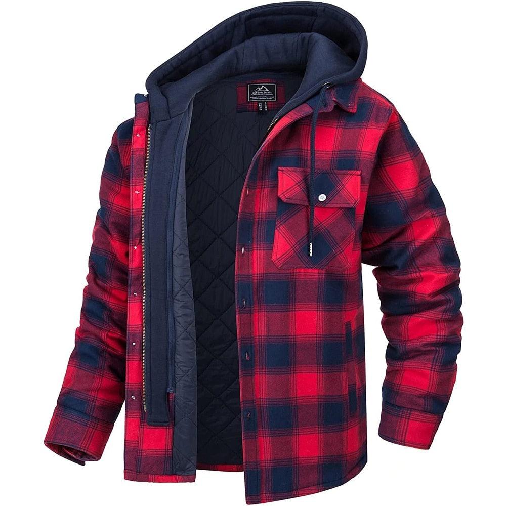 Men's Plaid Flannel Hooded Jacket Thick Warm Winter Shirt Coat