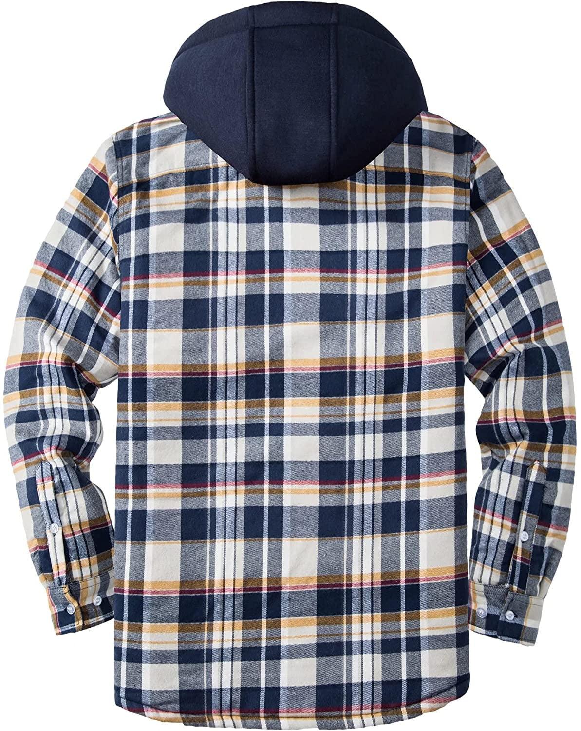 Men's Plaid Flannel Hooded Jacket Thick Warm Winter Shirt Coat