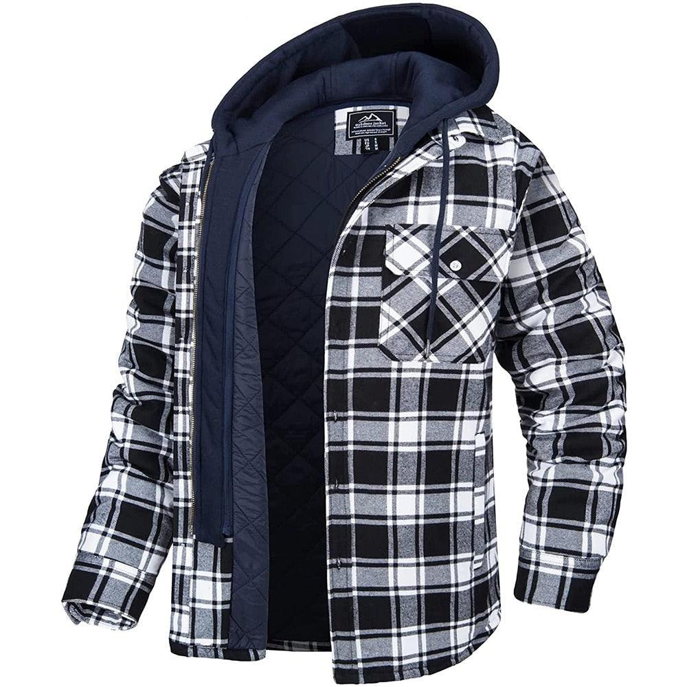Men's Plaid Flannel Hooded Jacket Thick Warm Winter Shirt Coat