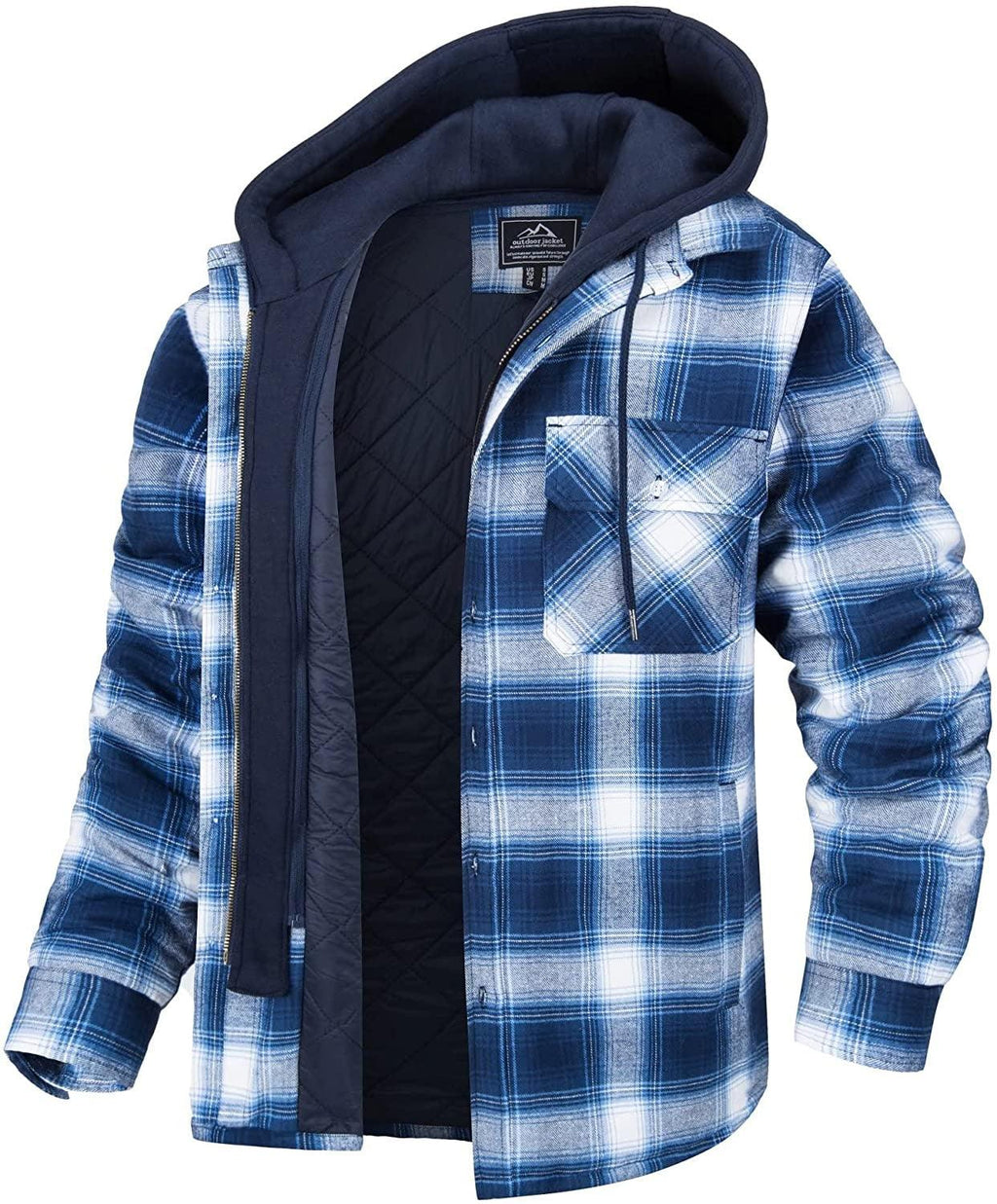 Men's Plaid Flannel Hooded Jacket Thick Warm Winter Shirt Coat