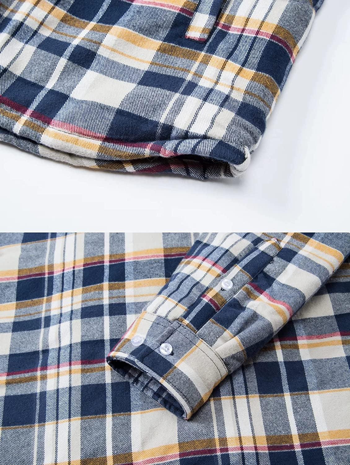 Men's Plaid Flannel Hooded Jacket Thick Warm Winter Shirt Coat