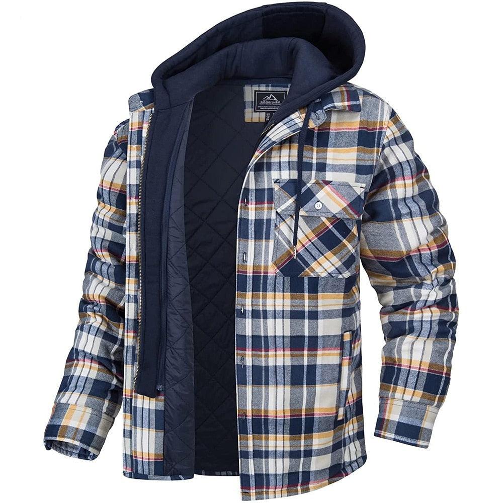 Men's Plaid Flannel Hooded Jacket Thick Warm Winter Shirt Coat