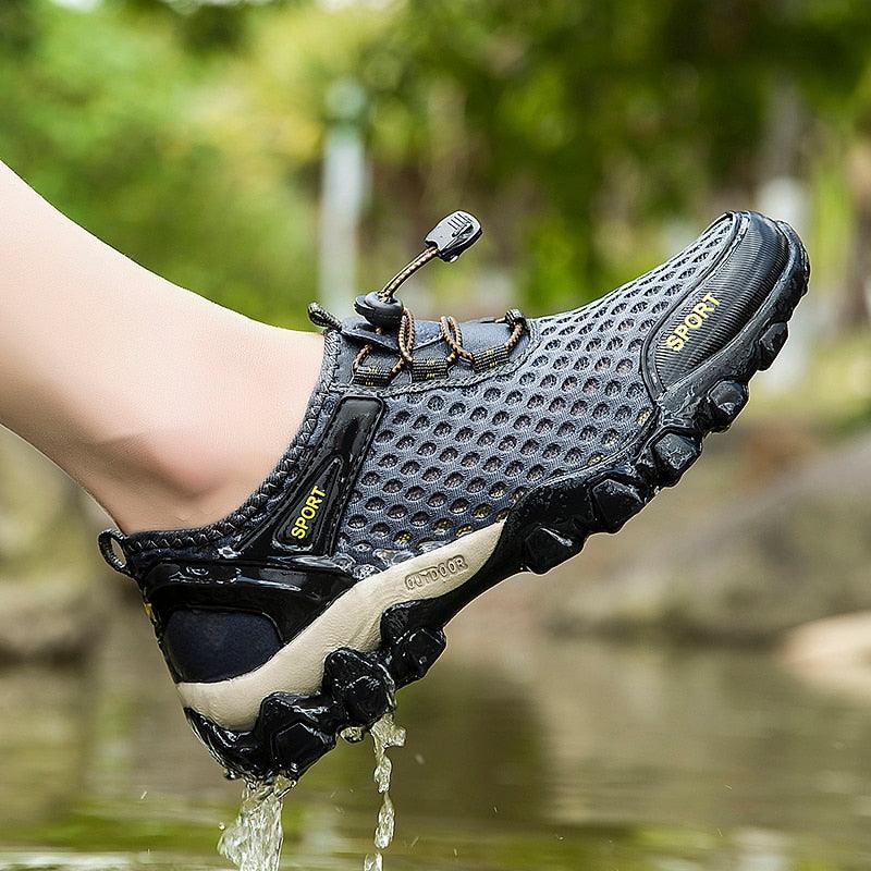 Men's breathable mesh water shoes with non-slip rubber soles for outdoor hiking and swimming