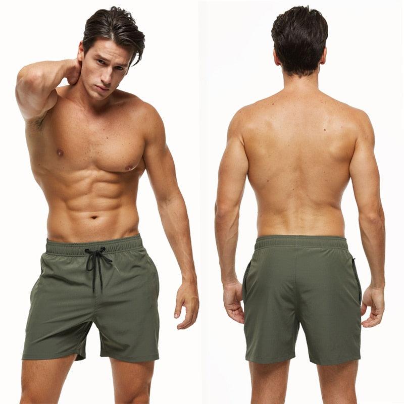 Men's Quick Dry Stretch Swim Trunks with Zipper Pockets - Sporty