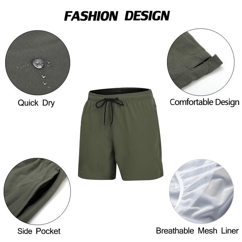 Men's Quick Dry Stretch Swim Trunks with Zipper Pockets - Sporty
