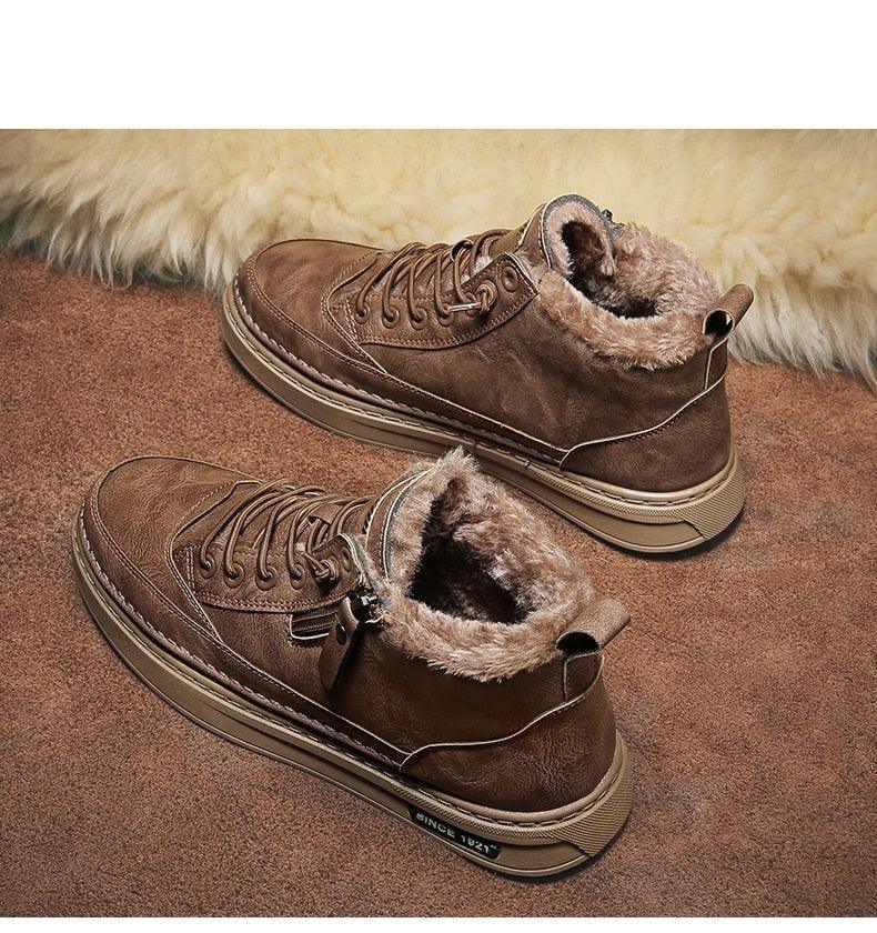 Men's High-Top Winter Snow Boots Warm Plush Lined Casual Shoes