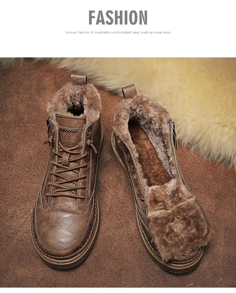 Men's High-Top Winter Snow Boots Warm Plush Lined Casual Shoes