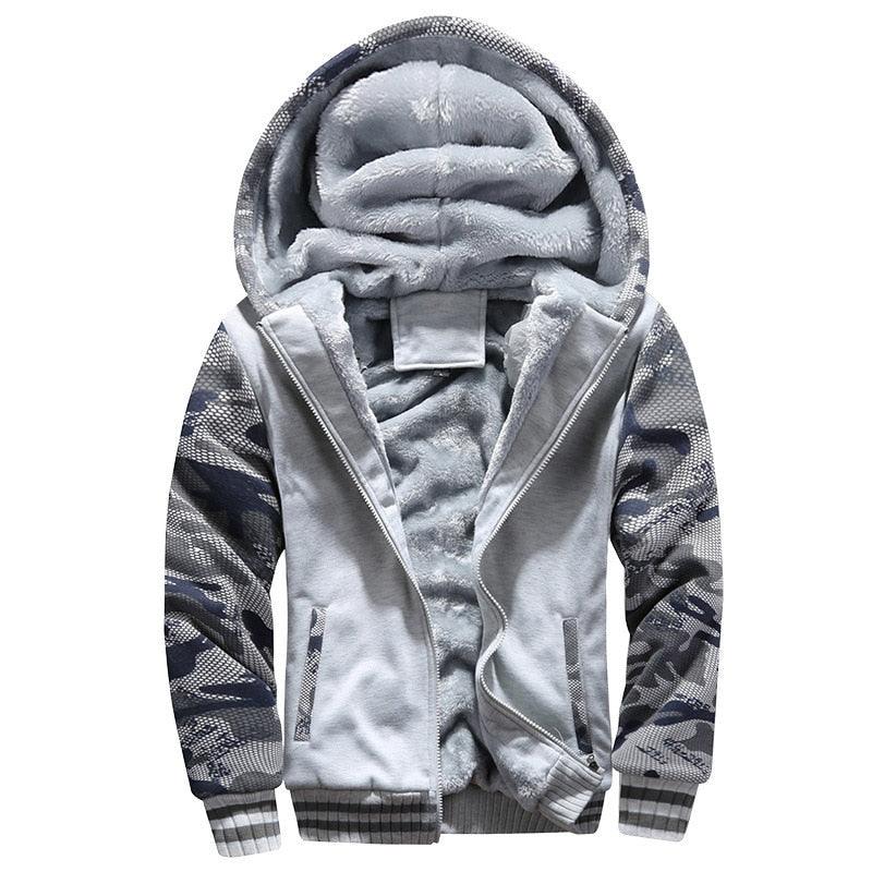 Men's Camouflage Zip-Up Winter Hoodie Jacket with Hood