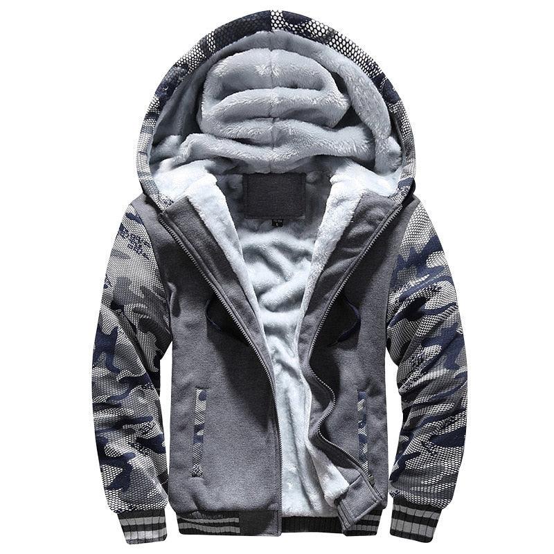 Men's Camouflage Zip-Up Winter Hoodie Jacket with Hood