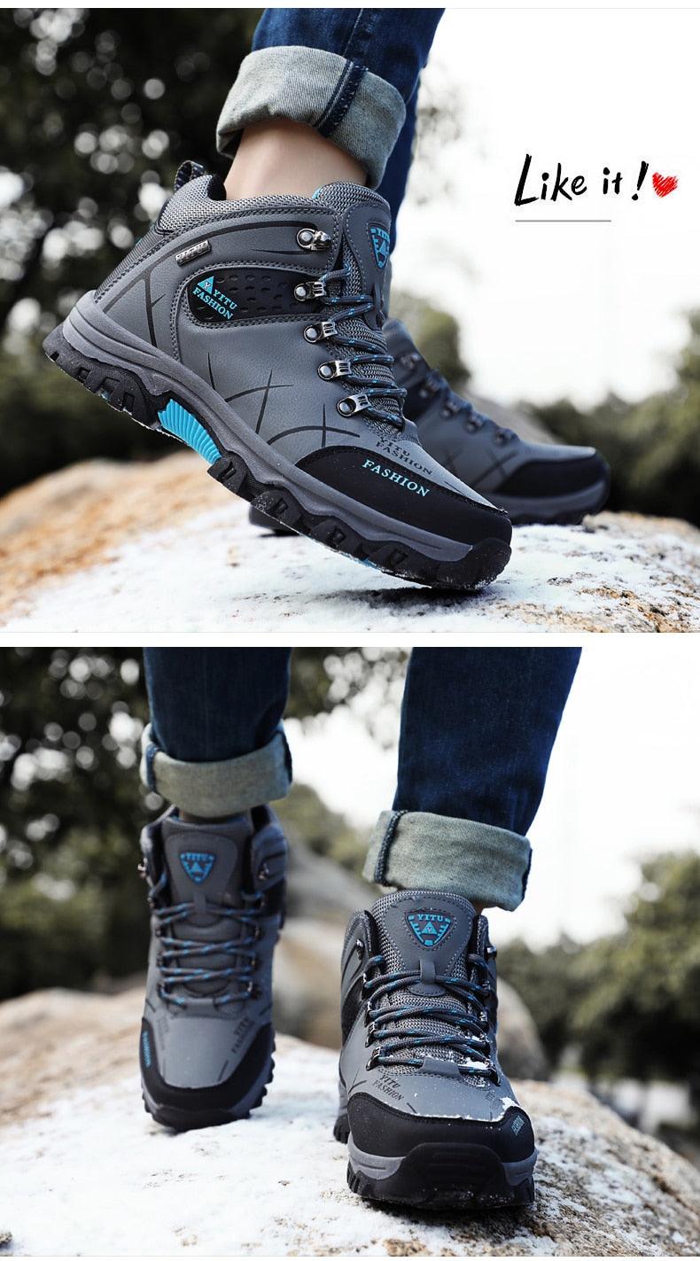 Mens Waterproof Leather Winter Snow Boots Outdoor Hiking Shoes